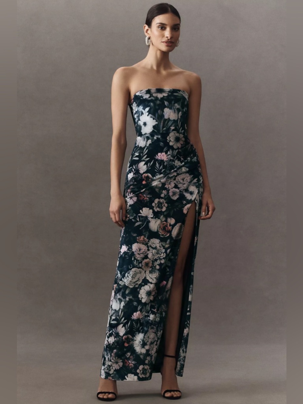 NWT BHLDN Luella Strapless Side-Slit Printed Stretch Velvet Maxi Dress Size XL